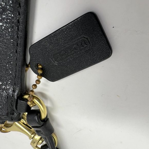 Coach wallet Black Glitter Wristlet coin ID purse gold hardware - Picture 5 of 14